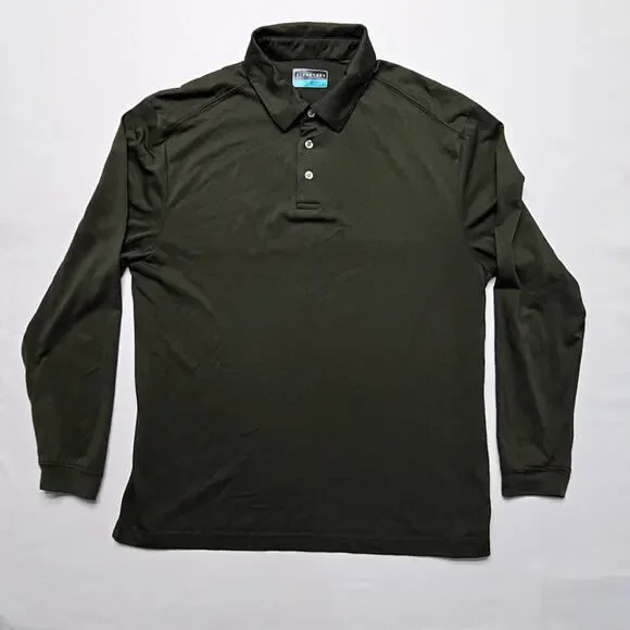 PGA Tour Shirt Long Sleeve Polo Striped Dark Green Mens Large Golf Top - Picture 1 of 8